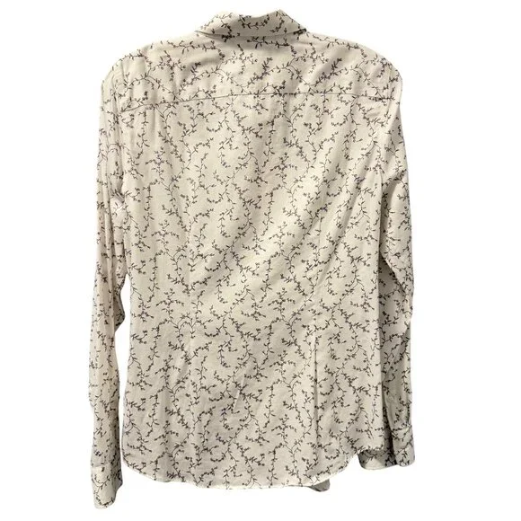 Chaps Womens No Iron Button-Up Shirt Sz M White Floral 100% Cotton Long Sleeve - Picture 7 of 13